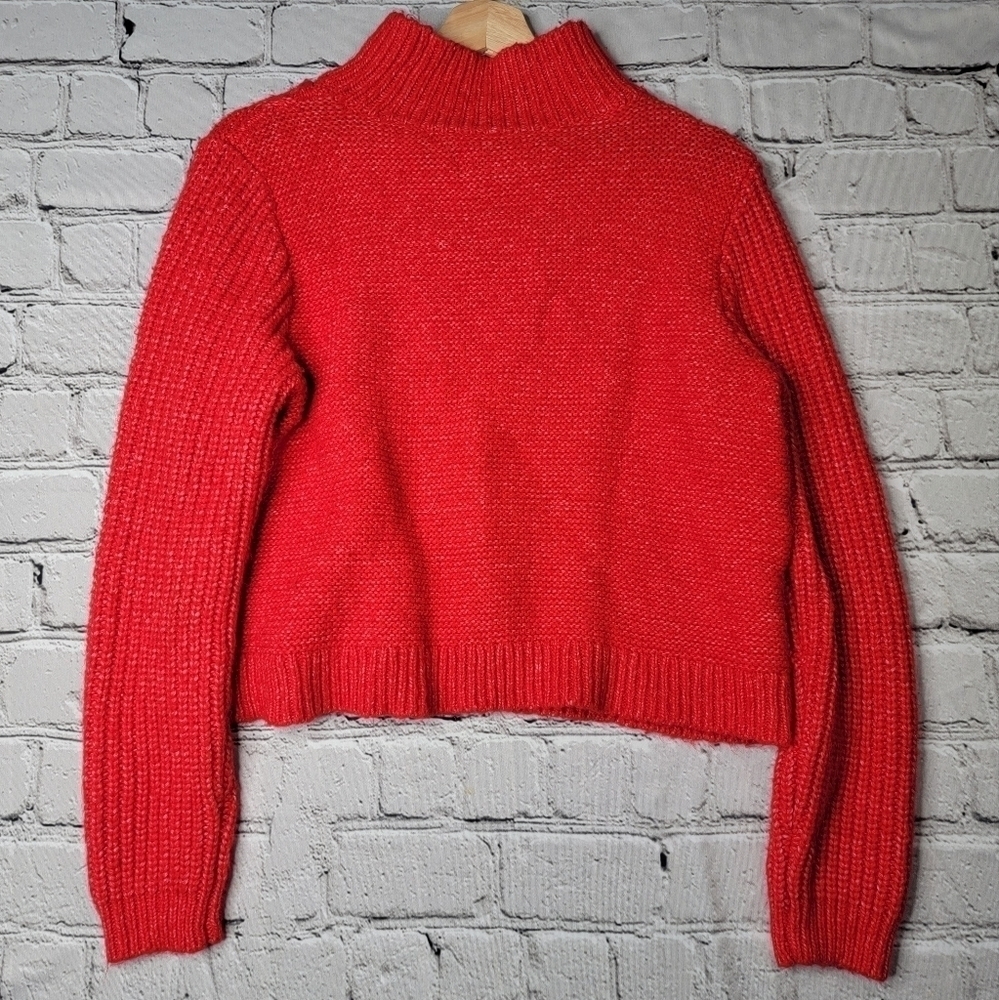 Loft Red Wool Blend‎ Cropped Mock Turtleneck Cable Knit Soft Sweater Size L - Picture 8 of 12